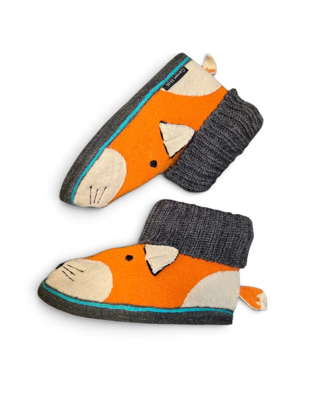 Garnet Hill Kids Fox Boiled Wool Slippers Orange Gray Size 13